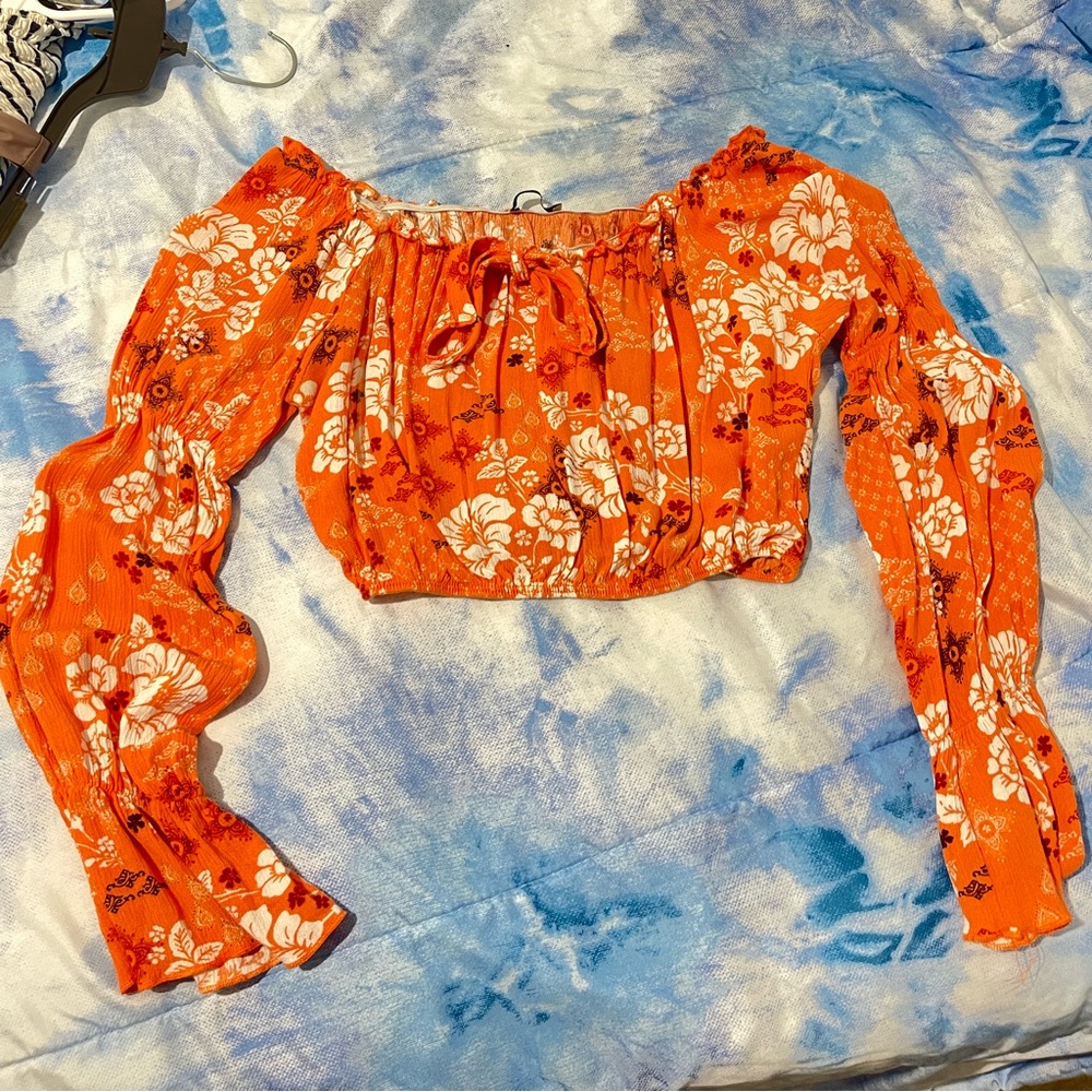 Orange Long Sleeve Crop Top